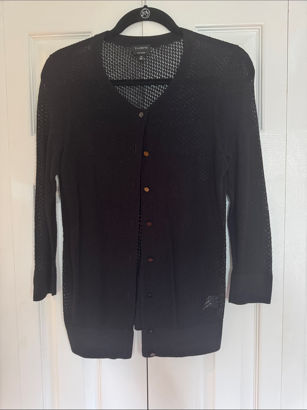 Talbots Black Lightweight V-Neck Button-Front Pima Cotton Cardigan